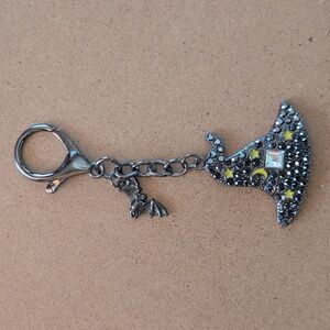 Halloween Sparkling Witch Hat Keychain with Bat Bag Charm